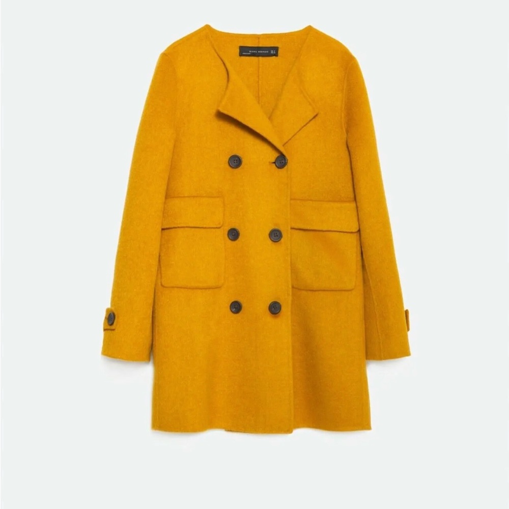 Zara Woman Mustard-Yellow Double Breasted Wool Jacket Sz L
